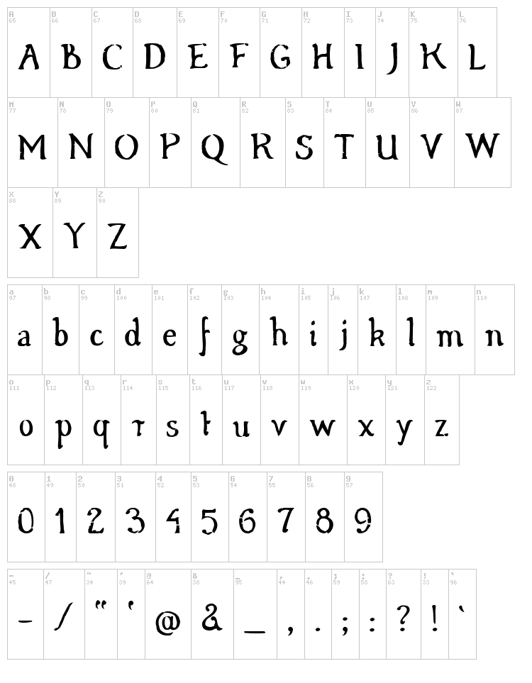Windy Wood font map